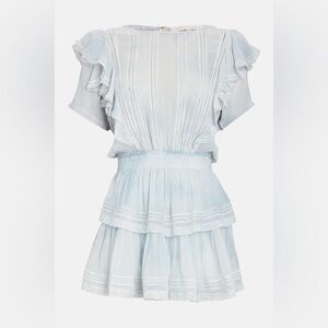 LoveShackFancy Natasha Blue & White Lace-Trimmed Dress